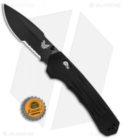 Benchmade 407SBK Vallation AXIS-Assist Knife Black (3.7" Black Serr) -Benchmade Store Benchmade 407SBK Vallation AXIS Assist Black Black Serr BHQ 84270 jr bottlecap 2