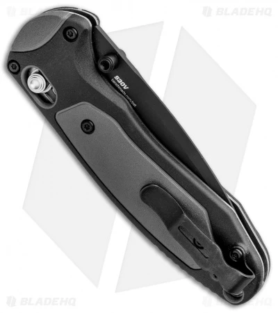 Benchmade 595SBK Mini Boost AXIS-Assist Knife Black/Gray (3.11" Black Serr) Benchmade 595SBK Mini Boost AXIS-Assist Knife Black/Gray (3.11" Black Serr) -Benchmade Store Benchmade Mini Boost AXIS Assist Black Gray Black Serr 595SBK BHQ 78761 jr side