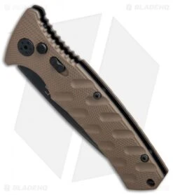 Boker Plus Strike Tanto Automatic Coyote Brown (3.25" Black SW Serr) 01BO425N -Benchmade Store Boker Plus Strike Tanto Coyote Brown black sw serr BHQ 67885 er spine