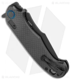 CRKT PSD Liner Lock Spring Assisted Knife Black G-10 / CF (3.6" Black Serr) -Benchmade Store CRKT PSD CF G 10 Base LL DP Black BHQ 138951 jr side