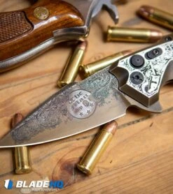 Hogue Knives/Outlaw Ordnance/Manspot X5 Automatic Knife (4" Bronze) Exclusive -Benchmade Store Hogue Knives X5 Spear Point Flipper Knife Bronze Manspot Exclusive BHQ 105684 kp 38 special web