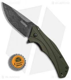 Kershaw Knockout Assisted Opening Knife OD Green (3.25" Damascus) 1870OLDAM -Benchmade Store Kershaw Knockout AO damascus BHQ 74791 er bottlecap