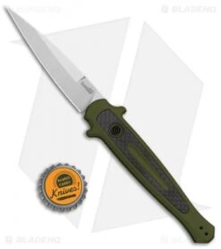Kershaw Launch 8 Stiletto Automatic Knife Green/CF (3.5" Stonewash) -Benchmade Store Kershaw Launch 8 Stiletto Auto Green CF SW KER7150OLSW BHQ 105833 jr bottlecap