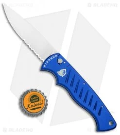 Piranha Blue P-1 Pocket Automatic Knife (3.2" Mirror Serr) -Benchmade Store Piranha P 1 Pocket Auto Blue Mirror Serr BHQ 0016 jr bottlecap