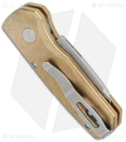 Pro-Tech Runt 5 Reverse Tanto Automatic Knife Stonewashed Brass (1.9" Mirror) -Benchmade Store Pro Tech Runt 5 Auto Bronze Aluminum Reverse Tanto Polished BHQ 131663 jr side