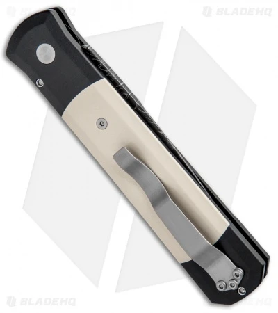 Pro-Tech Custom Godfather Automatic Knife w/ Ivory Micarta (4" Damascus) 951-DM Pro-Tech Custom Godfather Automatic Knife W/ Ivory Micarta (4" Damascus) 951-DM -Benchmade Store Protech Custom Godfather Auto Ivory Micarta Damascus BHQ 4609 jr side