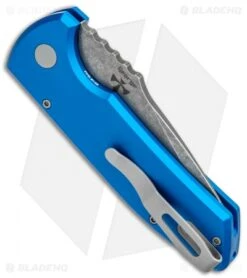 Pro-Tech Les George SBR Automatic Knife Blue Aluminum (2.6" Acid Wash) -Benchmade Store Protech Les George SBR Auto Blue Alum Acid Wash LG411 BLUE BHQ 97049 jr side