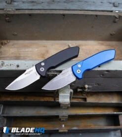 Pro-Tech Les George SBR Automatic Knife Blue Aluminum (2.6" Acid Wash) -Benchmade Store Protech Les George SBR Automatic Knife Black Aluminum Stonewash BHQ 97050 kp bens toolbox web