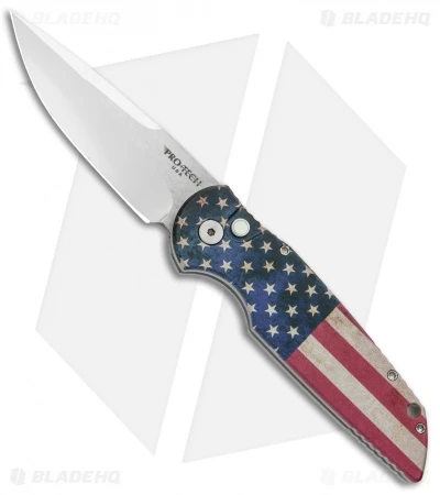 Pro-Tech TR-3 Automatic Knife PK Custom Vintage Flag (3.375" Mirror) Pro-Tech TR-3 Automatic Knife PK Custom Vintage Flag (3.375" Mirror) -Benchmade Store Protech TR 3 Auto PK Custom Vintage Flag Mirror BHQ 91646 jr