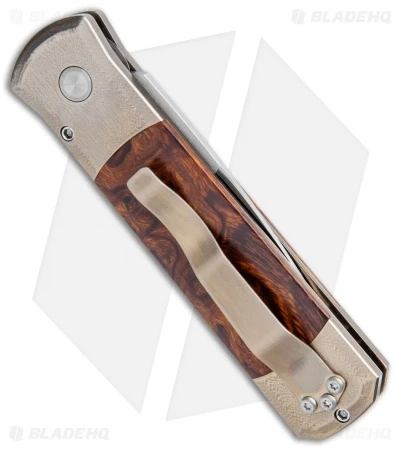 Pro-Tech Ultimate Custom Godson Automatic Knife Ti/Desert Ironwood (3.15" Satin) Pro-Tech Ultimate Custom Godson Automatic Knife Ti/Desert Ironwood (3.15" Satin) -Benchmade Store Protech Ultimate Custom Godson Auto Ti Desert Ironwood Satin BHQ 112322 jr side