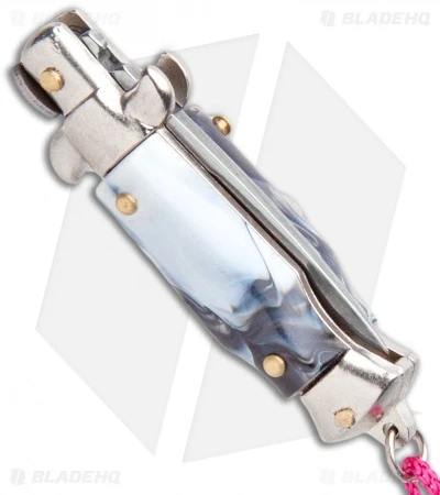 SKM Italian Stiletto Keychain Automatic Knife Marble/Pink (1.125" Satin) SKM Italian Stiletto Keychain Automatic Knife Marble/Pink (1.125" Satin) -Benchmade Store SKM Italian Stiletto Keychain Auto Marble Pink Satin BHQ 102938 jr side