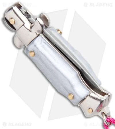 SKM Italian Stiletto Keychain Automatic Knife Silver/Pink (1.125" Satin) SKM Italian Stiletto Keychain Automatic Knife Silver/Pink (1.125" Satin) -Benchmade Store SKM Italian Stiletto Keychain Auto Silver Pink Satin BHQ 102939 jr side