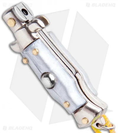 SKM Italian Stiletto Keychain Automatic Knife Silver/Yellow (1.125" Satin) SKM Italian Stiletto Keychain Automatic Knife Silver/Yellow (1.125" Satin) -Benchmade Store SKM Italian Stiletto Keychain Auto Silver Yellow Satin BHQ 102940 jr spine