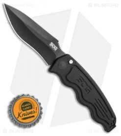 SOG-TAC Automatic Knife Drop Point (3.5" Black) ST-06 -Benchmade Store SOG TAC Automatic Knife Drop Point 3.5 Black ST 06 BHQ 6208 LS Bottlecap