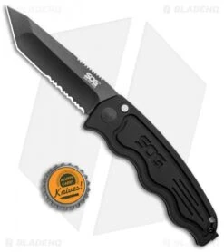 SOG-TAC Tanto Automatic Knife Black Aluminum (3.5" Black Serr) ST-04 -Benchmade Store SOG TAC Tanto Auto Black Aluminum Black Serr ST 04 BHQ 2598 jr bottlecap