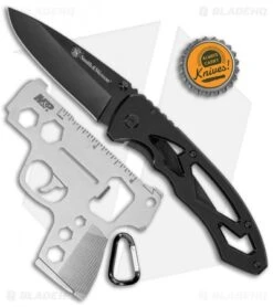 S&W Frame Lock Knife/Multi-Tool Combo Pack Black Steel (3" Black Stainless) 5 S&W Frame Lock Knife/Multi-Tool Combo Pack Black Steel (3" Black Stainless) -Benchmade Store Smith Wesson Knife Tool Combo BHQ 136548 jr bottlecap