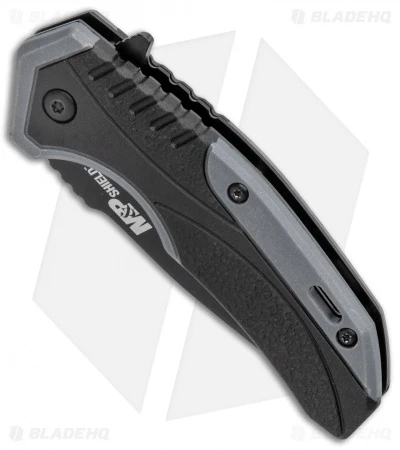 Smith & Wesson M&P Shield Spring Assisted Knife Gray (2.8" Blade) Smith & Wesson M&P Shield Spring Assisted Knife Gray (2.8" Blade) -Benchmade Store Smith and Wesson MP Shield SA Rubberized Black Gray Black BHQ 125124 jr spine