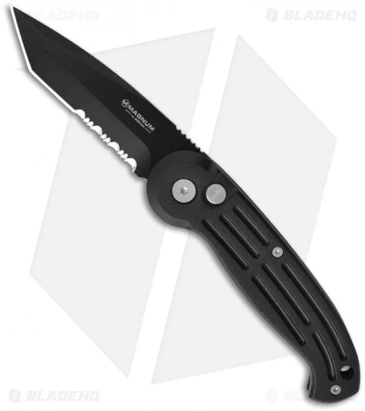 Boker Magnum Tanto Automatic Knife Black (3.25" Black Serr) 01BO018S Boker Magnum Tanto Automatic Knife Black (3.25" Black Serr) 01BO018S -Benchmade Store boker magnum 01bo018 Black Serr BHQ 4647 jr