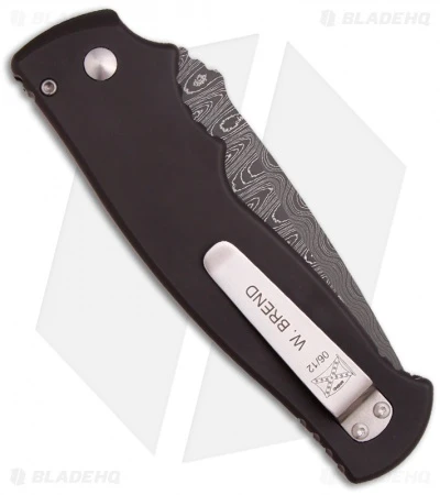 Brend Knives Custom M2 Auto w/ Tiger Coral Inlays (4" Damascus) 2012 Blade Show Brend Knives Custom M2 Auto W/ Tiger Coral Inlays (4" Damascus) 2012 Blade Show -Benchmade Store brend custom m2 auto damascus brown tiger coral back