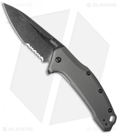 Kershaw Link Drop Point Knife Gray Aluminum (3.25" BlackWash Serr) 1776GRYBWST Kershaw Link Drop Point Knife Gray Aluminum (3.25" BlackWash Serr) 1776GRYBWST -Benchmade Store kershaw link 1776grybwst cm