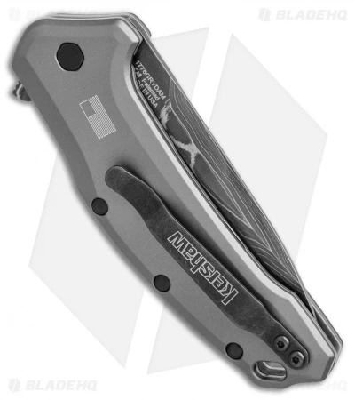 Kershaw Link Drop Point Knife Gray Aluminum (3.25" Damascus) KS1776GRYDAM Kershaw Link Drop Point Knife Gray Aluminum (3.25" Damascus) KS1776GRYDAM -Benchmade Store kershaw link dp gray damascus KS1776GRYDAM BHQ 49209 jr side