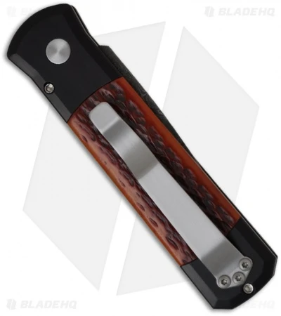 Pro-Tech Godson Custom Automatic Knife w/ Amber Jigged Bone (3.15" Damascus) Pro-Tech Godson Custom Automatic Knife W/ Amber Jigged Bone (3.15" Damascus) -Benchmade Store protech 761 d godson damascus custom amber jigged bone back