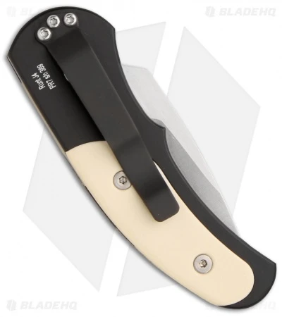 Pro-Tech Runt J4 Tuxedo Automatic Knife Black/Ivory Micarta (1.94" Satin) 4451 Pro-Tech Runt J4 Tuxedo Automatic Knife Black/Ivory Micarta (1.94" Satin) 4451 -Benchmade Store protech runt j4 4451 tuxedo side
