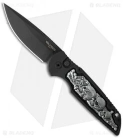 Pro-Tech TR-3 Shaw Skull Automatic Knife Coin Struck Inlay (3.5" Black) TR-3.42