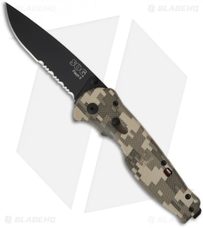 SOG Flash II Assisted Opening Knife Digi Camo (3.5" Black Serr) DFSA-98 SOG Flash II Assisted Opening Knife Digi Camo (3.5" Black Serr) DFSA-98 -Benchmade Store sog flash ii digi camo tini serr dfsa 98