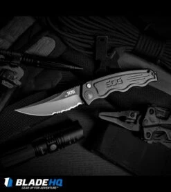 SOG Knives Mini SOG TAC Automatic Knife (Black Serr) ST-12 4 SOG Knives Mini SOG TAC Automatic Knife (Black Serr) ST-12 -Benchmade Store sog mini sog tac blk serr ST 12 BHQ 3163 dl