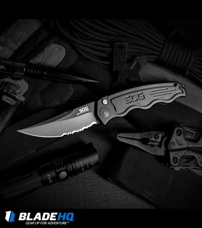 SOG Knives Mini SOG TAC Automatic Knife (Black Serr) ST-12 SOG Knives Mini SOG TAC Automatic Knife (Black Serr) ST-12 -Benchmade Store sog mini sog tac blk serr ST 12 BHQ 3163 dl